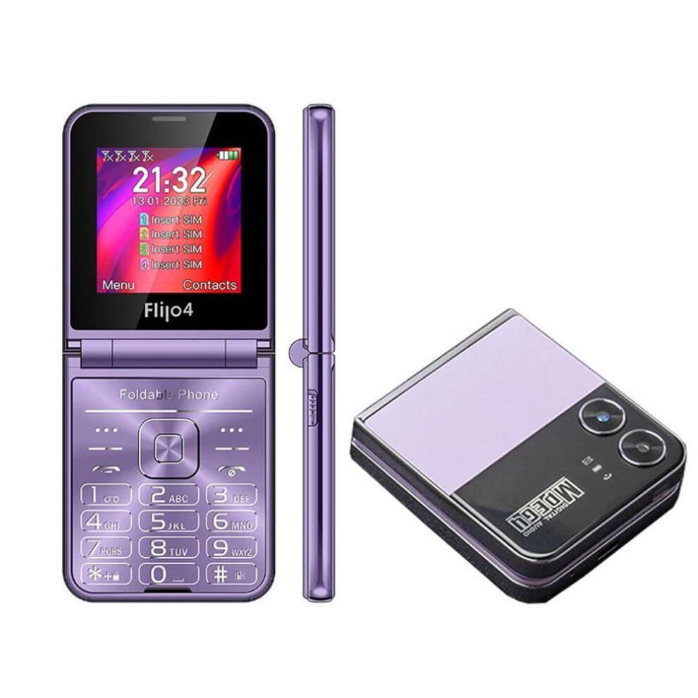(purple) F265 flip button phone 2.55 inches 4 SIM cards 1400mAh camera Bluetooth FM radio 2G feature phone