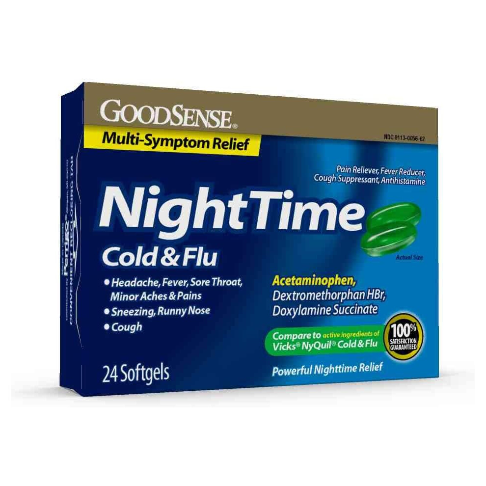 Goodsense Nighttime Cold & Flu Softgels, Relieves Aches And Pains