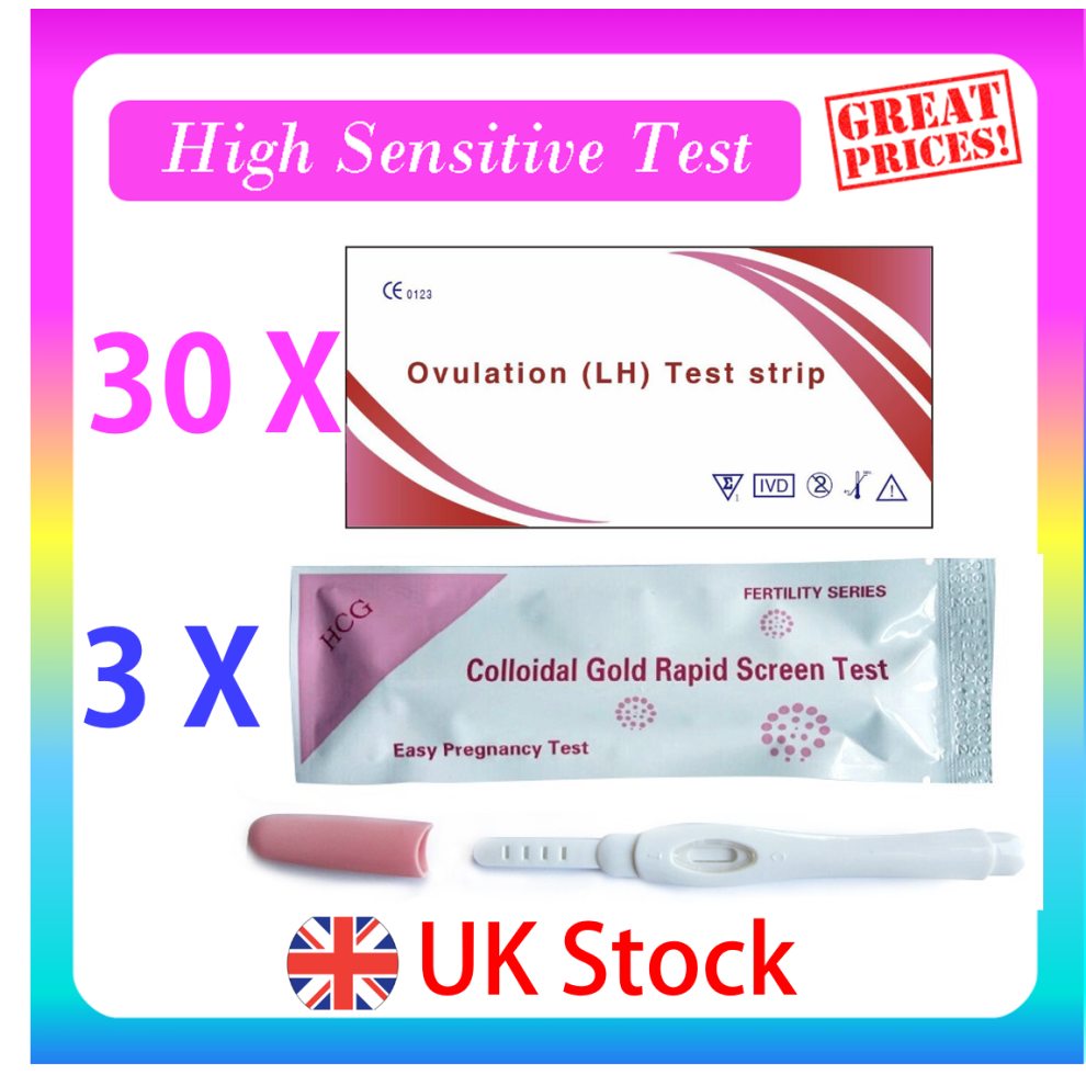 30 Ovulation Tests + 3 Pregnancy Stick Test Kits Urine Fertility Kit