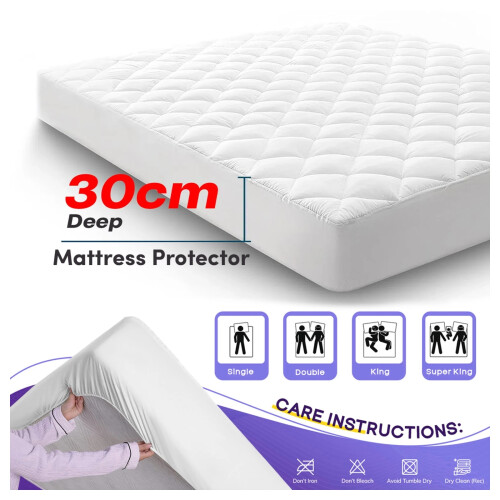 (Double) Extra Deep Mattress Protectors Single Double King Quilted Fitted Bed Cover 2