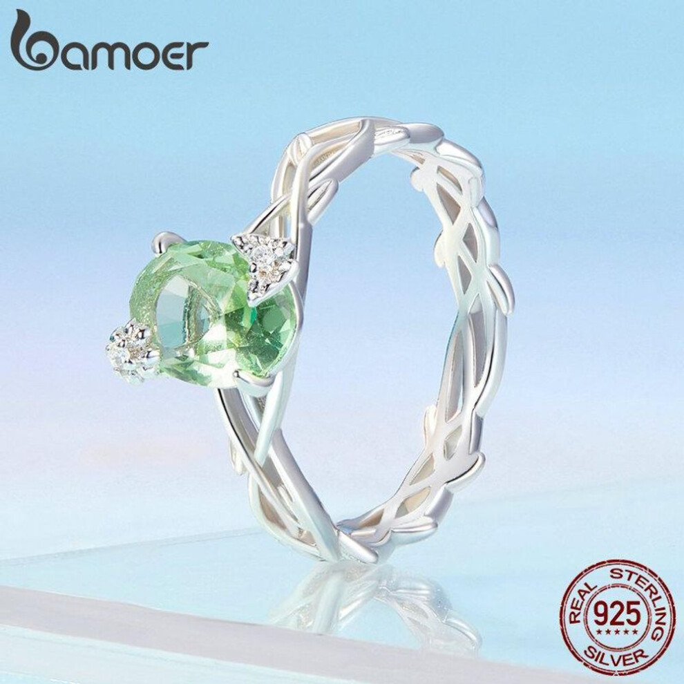 (7) BAMOER Vine Ring for Women 925 Sterling Silver Green Round Gemstone Ring for Wedding Engagement Jewelry