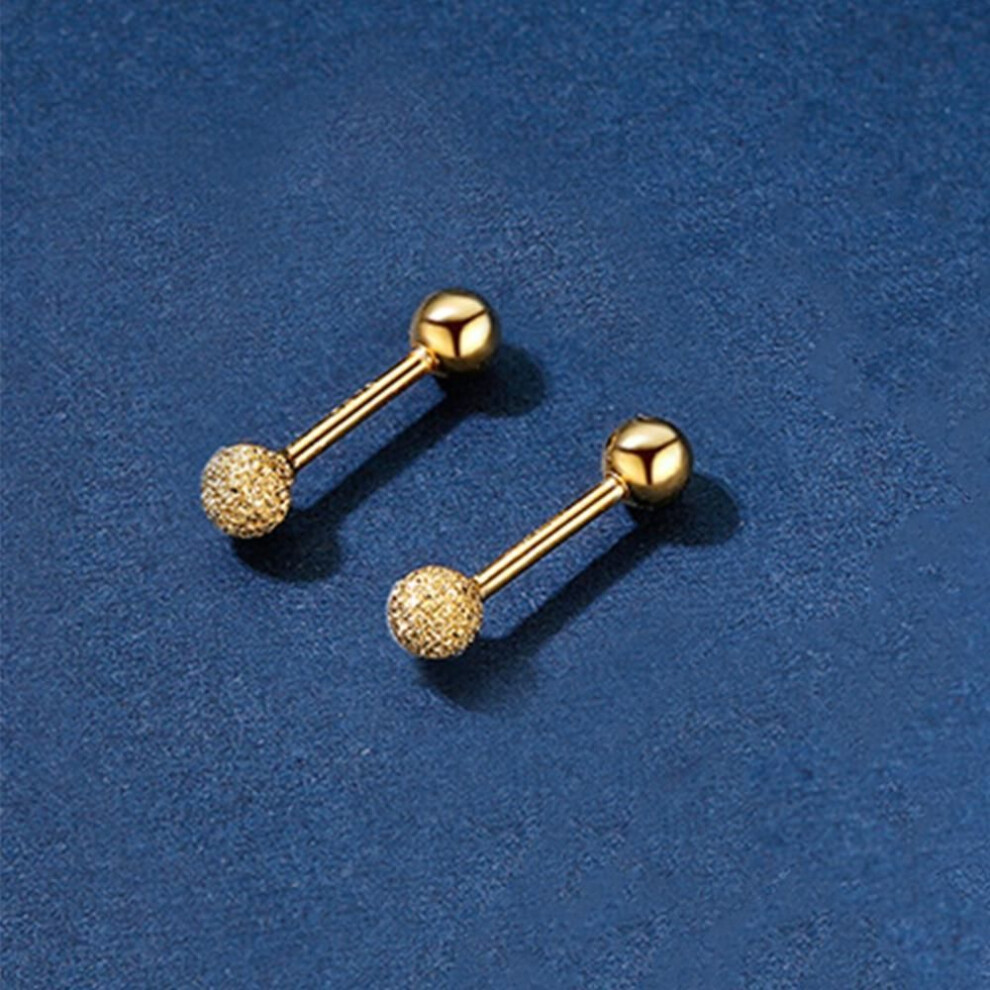 (gold) BISAER 925 Sterling Silver Beads Double Head Stud Earrings for Women Fine Jewelry Platinum Plated Piercing Earrings Gift