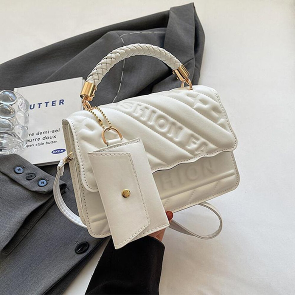 (white, 21x8x16cm) Yogodlns Fashion Women PU Leather Samll Square Shoulder Bag Vintage Solid Color Top Handle Crossbody Bag With Small Purse