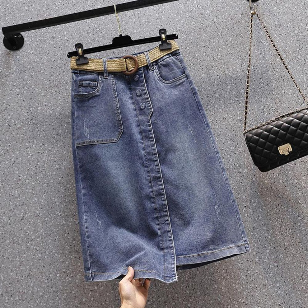 (blue, 4XL) DIMANAF Plus Size Summer Lady Denim Skirts Women Clothing Blue Fashion A-Line Jeans Skirt Belt Waist