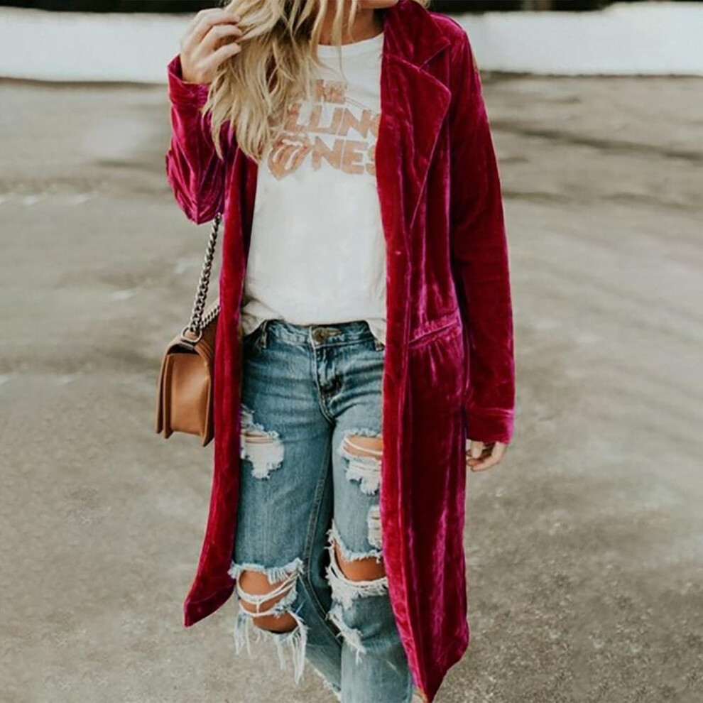(red, S) Women&apos;s Fashion Gold Velvet Windbreaker Long Dress Casual Jacket