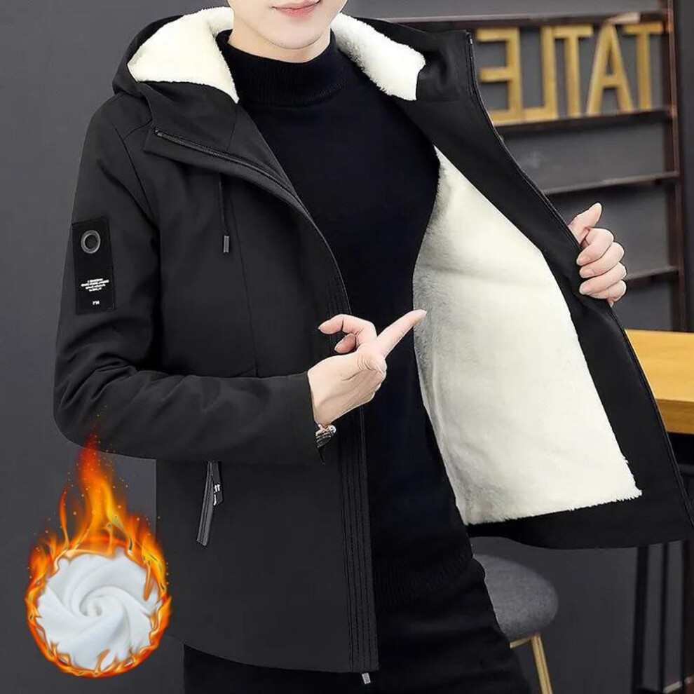 (black, XS) XS-L Plus Velvet Wram Men Winter Clothes Windproof Fashion Jacket Windcheater Casual Hooded Coat Winter Loose Teenager Solid Color Hoodies for Men