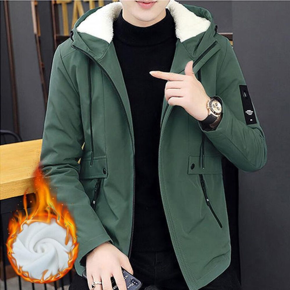 (green, XS) XS-L Plus Velvet Wram Men Winter Clothes Windproof Fashion Jacket Windcheater Casual Hooded Coat Winter Loose Teenager Solid Color Hoodies for Men