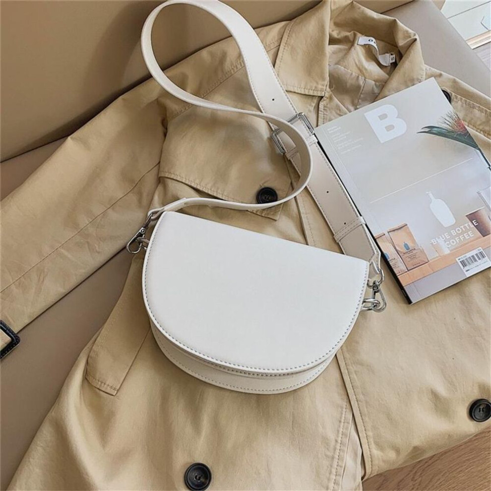 (white) Retro Solid Color Saddle Bag High Quality Leather Shoulder Bags for Women 2024 New Simple Ladies Crossbody Bag Designer Handbags