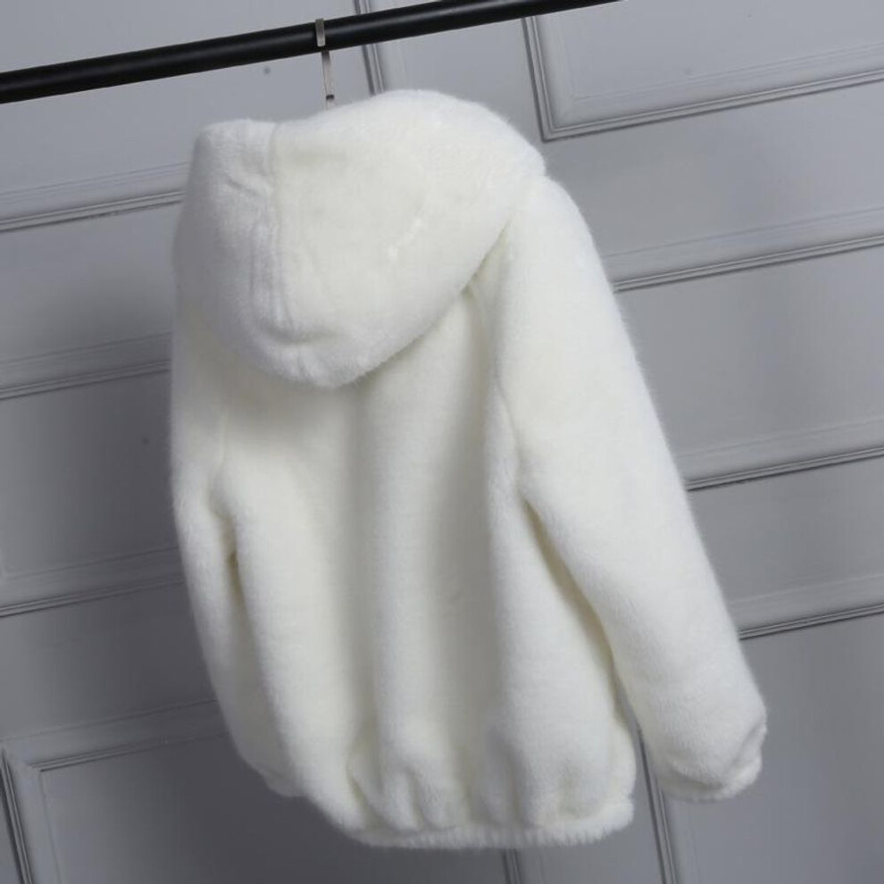 (white, XL) Women Warm Faux Fur Coat Hooded Winter Outerwear Fluffy Jacket Thicker