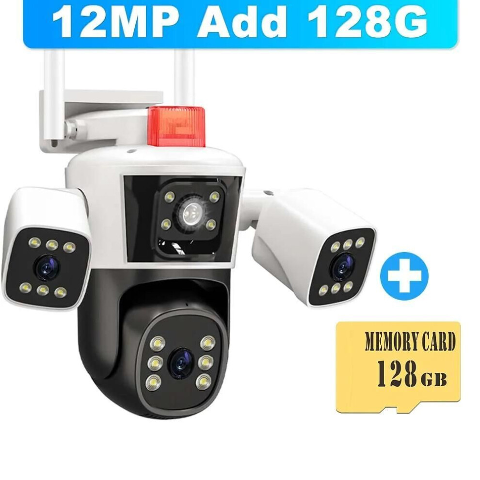 (Wifi camera+128G) EU 6K 12MP WiFi IP 3 Camera Outdoor Three lens Panoramic View PTZ IP Camera AI Tracking Security Protection CCTV Video Surveillance
