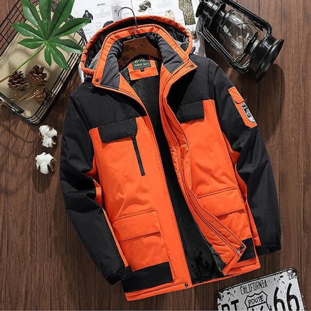 (orange, XXXXXXXXXL) Autumn and Winter Charge Coat Men&apos;s Plush and Thickened Trendy Cotton Coat Outdoor Mountaineering Suit Cold Resistant and Warm Large Coat