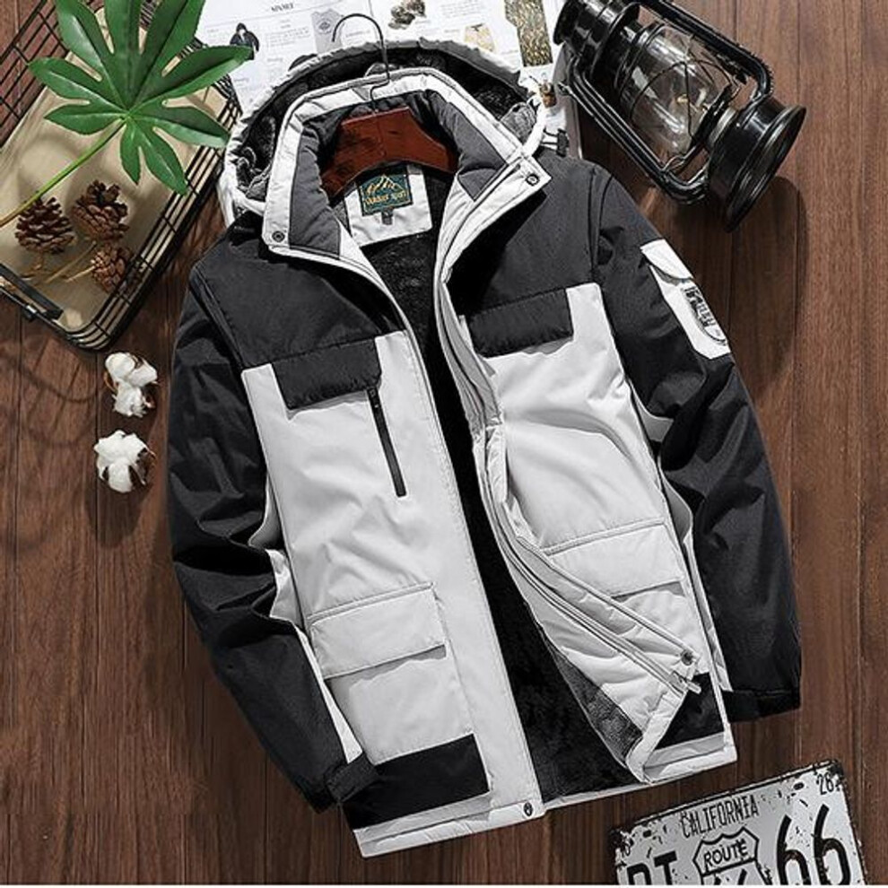 (white, XXXXXXXXL) Autumn and Winter Charge Coat Men&apos;s Plush and Thickened Trendy Cotton Coat Outdoor Mountaineering Suit Cold Resistant and Warm Large Coat