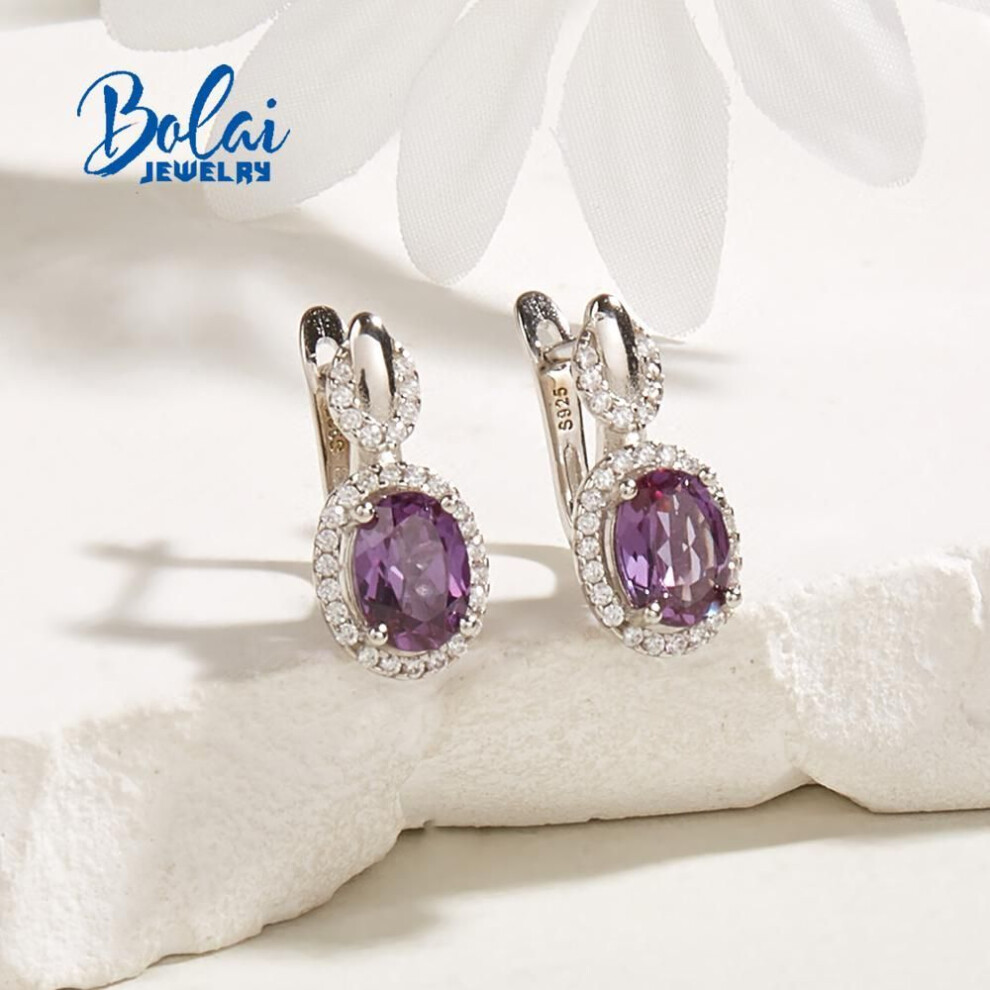 (purple, M) 925 Sterling silver earring classic design with created alexandrite color change stone fine jewelry for women nice gift