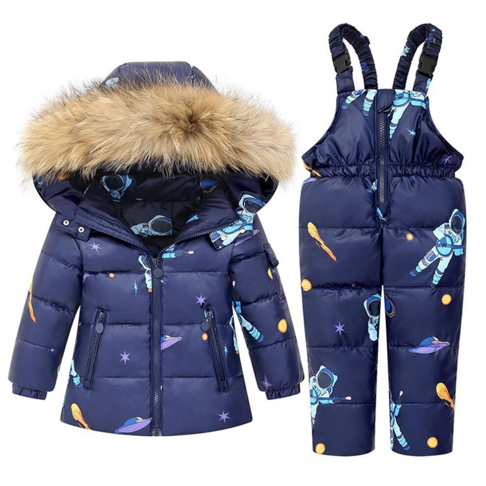 (as the picture, 100(2-3T)) 1-6 Years Kids Girls Boys Snow Wear Winter Hooded Puffer Jacket Outerwear and Bib Pants Two Piece Snowsuit Outfits