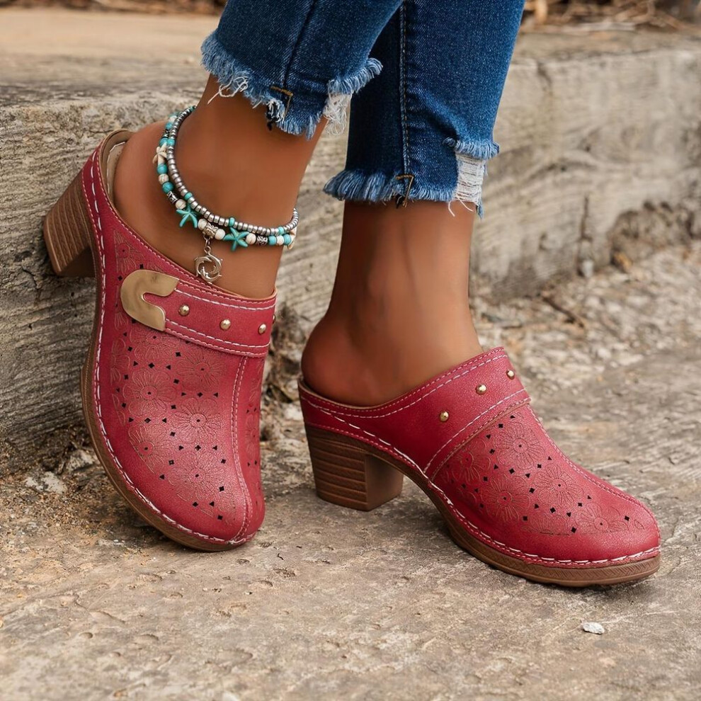 (red, 41) Stylish Closed Toe Mules with Soft Sole & Slip-On Design - Comfortable Walking Shoes