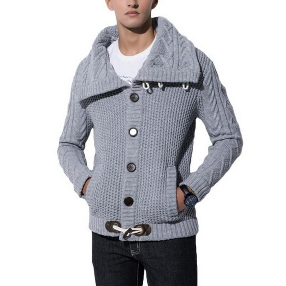 (gray, M) Mens 2019 Buckle Sweater Cardigan Winter Warm Thick Hedging Turtleneck Knitting Jumper Sweaters