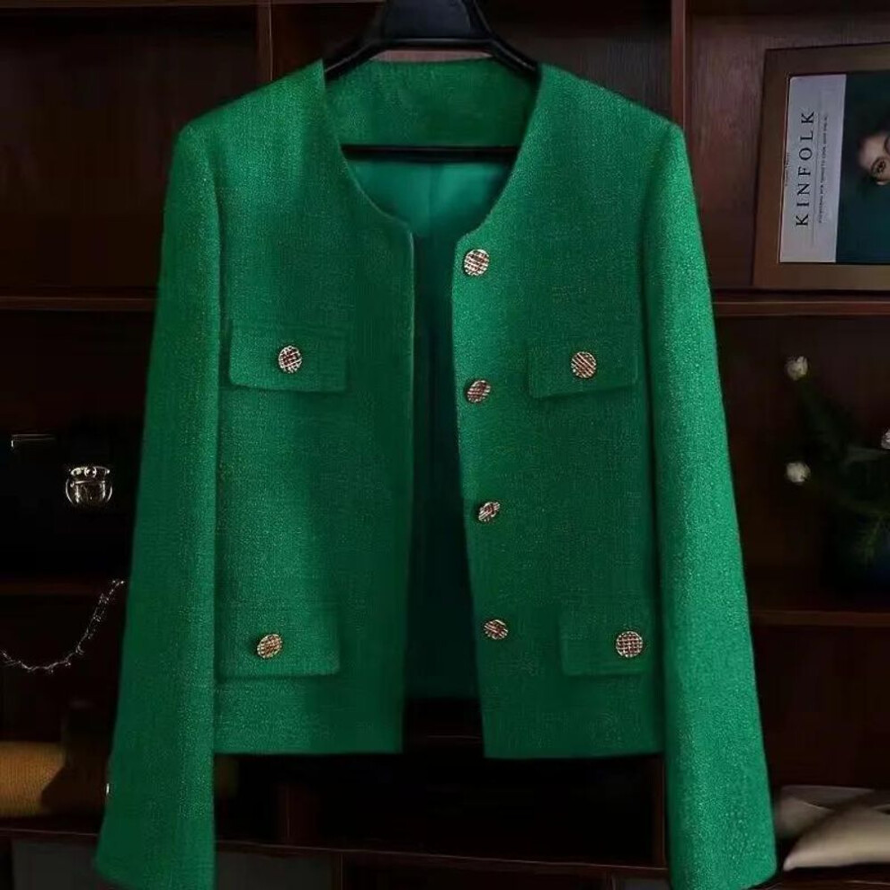 (green, XL) Fall Winter French Vintage Small Fragrant Tweed Jacket Coat Women Elegant Casual Woolen Short Coats Streetwear Outwear Crop Top