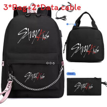 (Style C )Stray Kids Kuromi Print Rucksack Brotzeittasche Federmäppchen Set Schultasche Mode