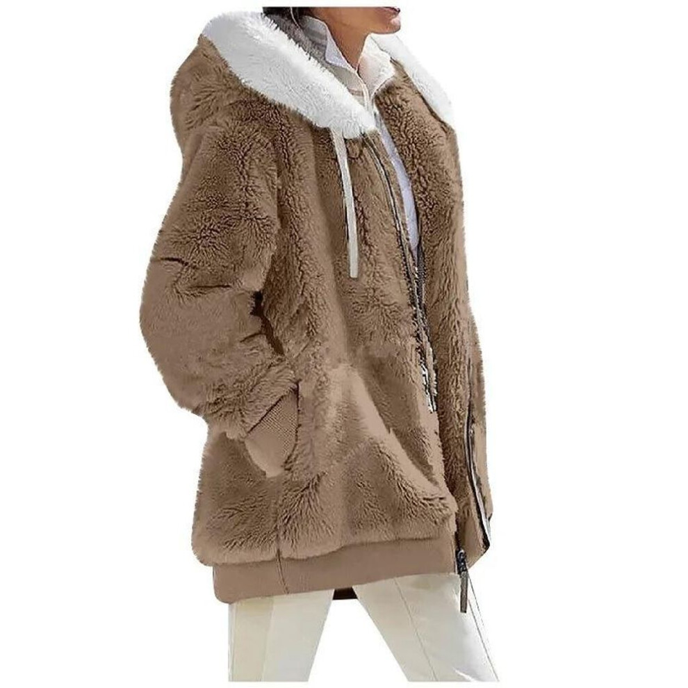 (khaki, L) Winter Fashion Women&apos;s Coat New Casual Hooded Zipper Ladies Clothes Cashmere Autumn Women Fleece Jacket Solid Color Ladies Coats
