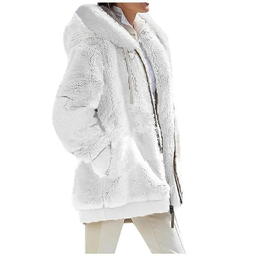 (white, XXL) Winter Fashion Women&apos;s Coat New Casual Hooded Zipper Ladies Clothes Cashmere Autumn Women Fleece Jacket Solid Color Ladies Coats