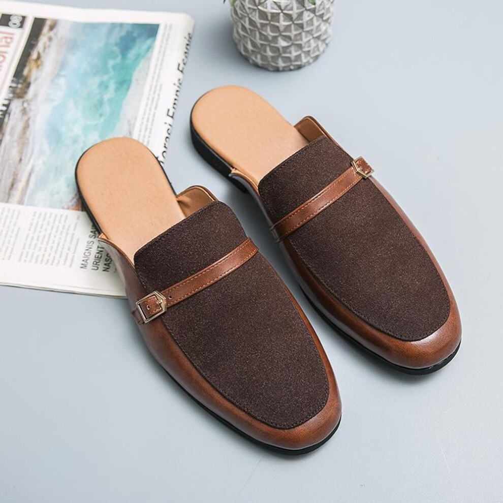 (brown, 43) Men&apos;s Fashion INS British Style Slip-on Half Slippers Casual Shoes Driving Loafers Wedding Shoes Mocassins