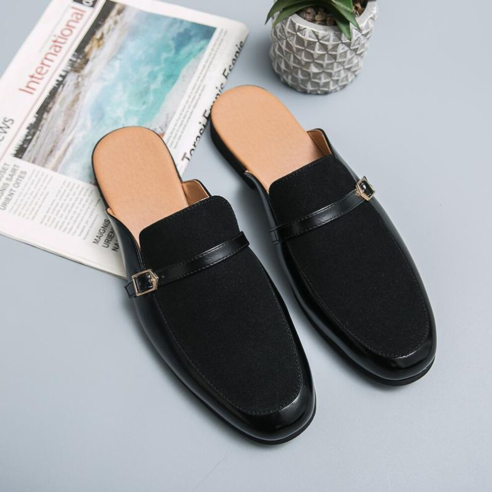 (black, 47) Men&apos;s Fashion INS British Style Slip-on Half Slippers Casual Shoes Driving Loafers Wedding Shoes Mocassins