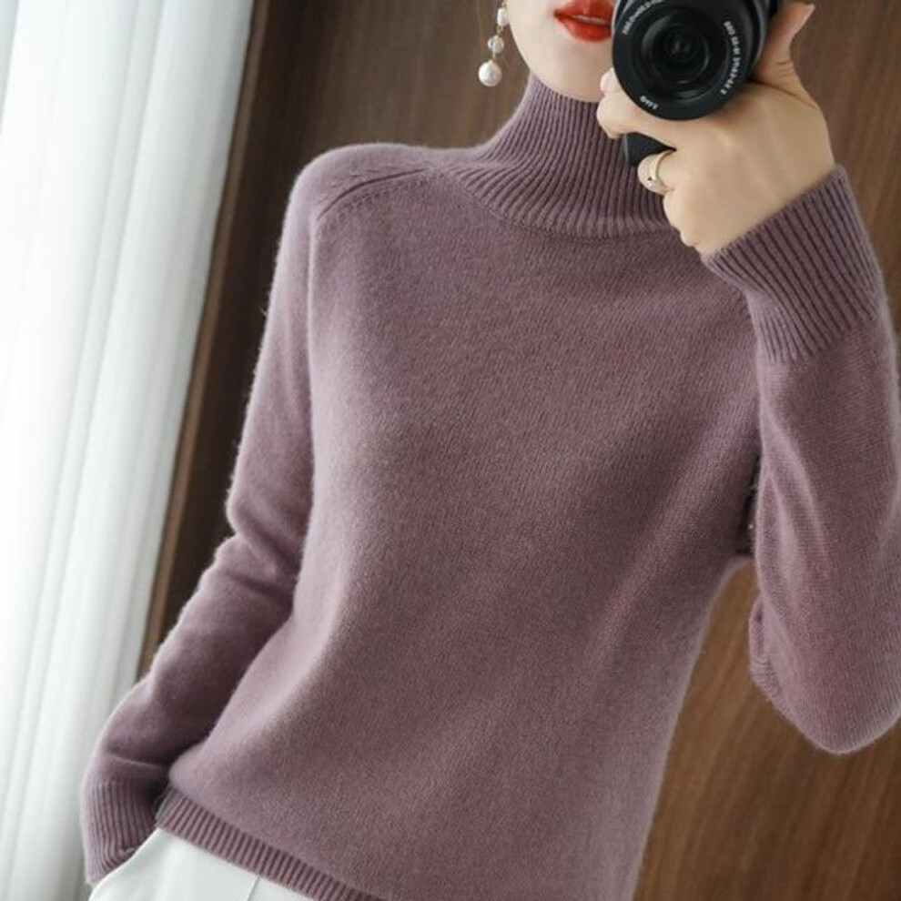 (lilac, M) Turtleneck Cashmere Sweater Women Winter Cashmere Jumpers  Knit  Female Long Sleeve Thick Loose Pullover