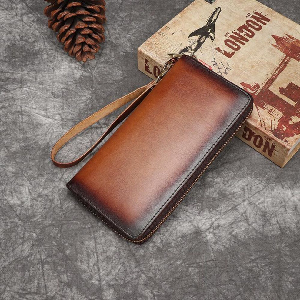 (brown, 20*10*2.5cm) Genuine Leather Women Zipper Wallets Vintage Design Handbags Ladies Classic Coin Purse Card Holder Wallet