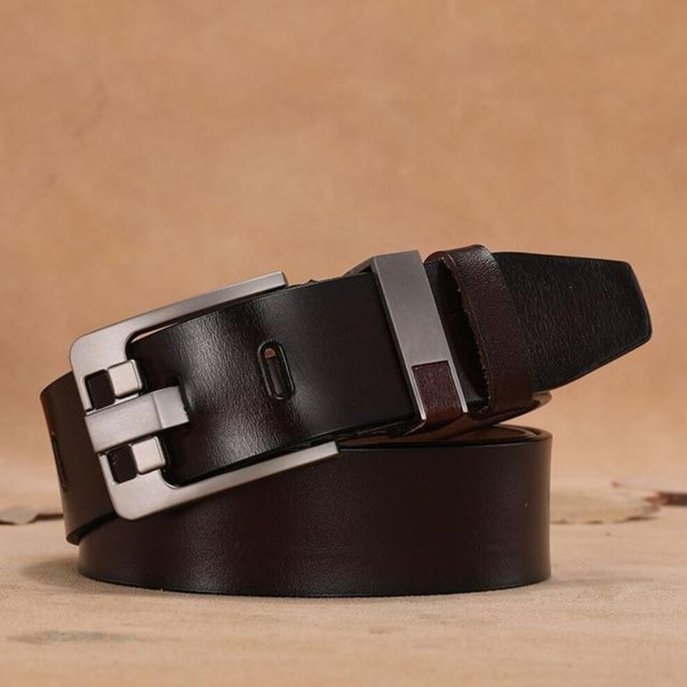 (dark brown, 150cm(waist130-135cm) Cow Genuine Leather Luxury Strap Male Belts For Men New Large Plus Size 140 150 160cm Vintage Pin Buckle Men Belt High Quality