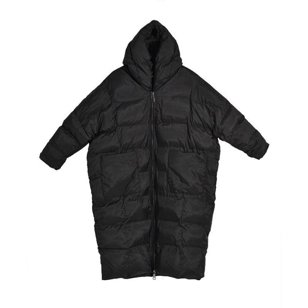 (black, One Size) New Korean Winter Hooded Long Sleeve Solid Color Black Cotton-padded Warm Loose Big Size Jacket Women parkas Fashion