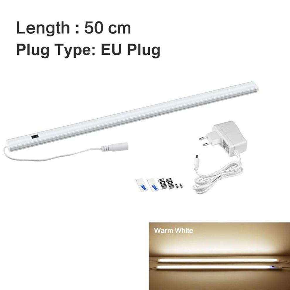 (warm white, 50cm) LED Under Cabinet Lights Hand Sweep Sensor Switch 30 40 50 cm DC 12V  High Bright Diode LED Wall Lamp For Kitchen Bedroom Closet Lighting With EU Plug
