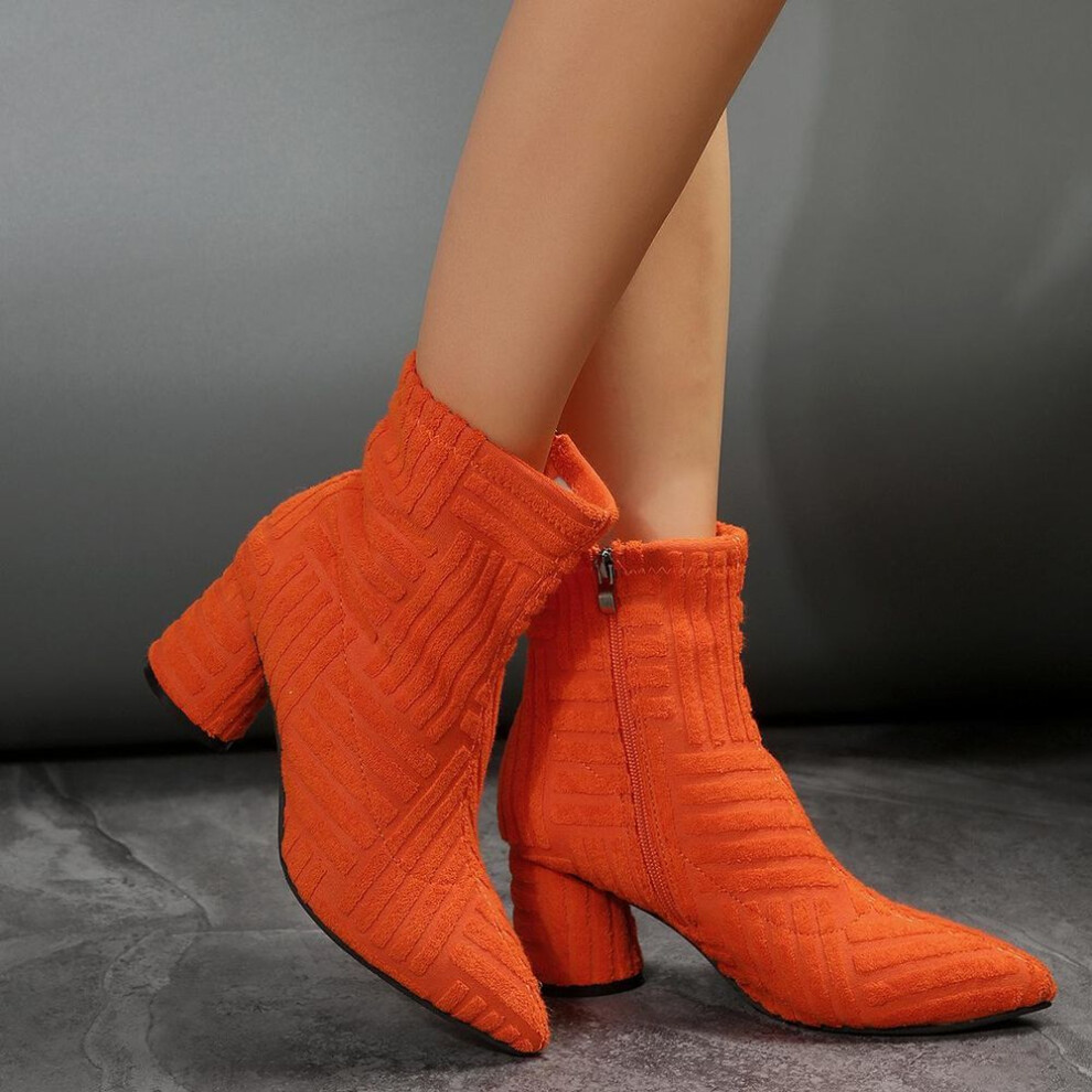 (orange, 42) Fashion Large High Heel New Solid Side Zipper Pointed Women&apos;s Short Boots