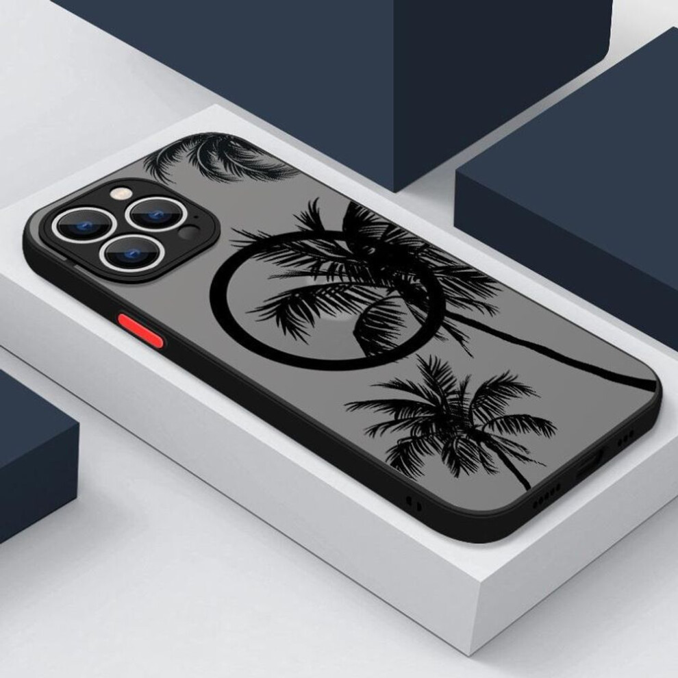 (ash black, iPhone 13) Coconut Tree Pattern Magnetic Phone Case For Samsung S23+ S22 Ultra S21 FE iPhone 15 14 Pro Max 13 12 Mini 11 8 7 Luxury Bumper Cover