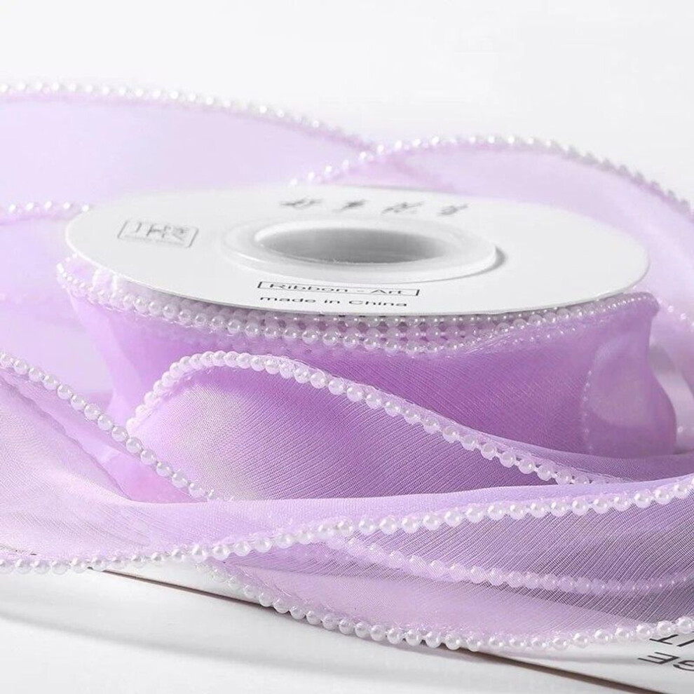 (Purple) 4cm Width Simulation Pearl Yarn Ribbon Flower Bouquet Gift Packaging DIY Handmade Bowknot Ribbon Birthday Wedding Decoration