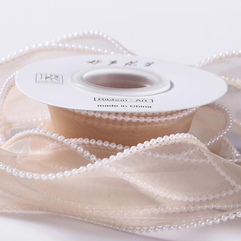 (Brown) 4cm Width Simulation Pearl Yarn Ribbon Flower Bouquet Gift Packaging DIY Handmade Bowknot Ribbon Birthday Wedding Decoration