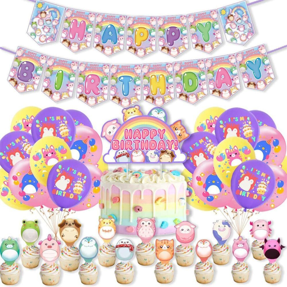 37 pcs Squish Mallows Party Decorations include Cake Toppers banner balloon
