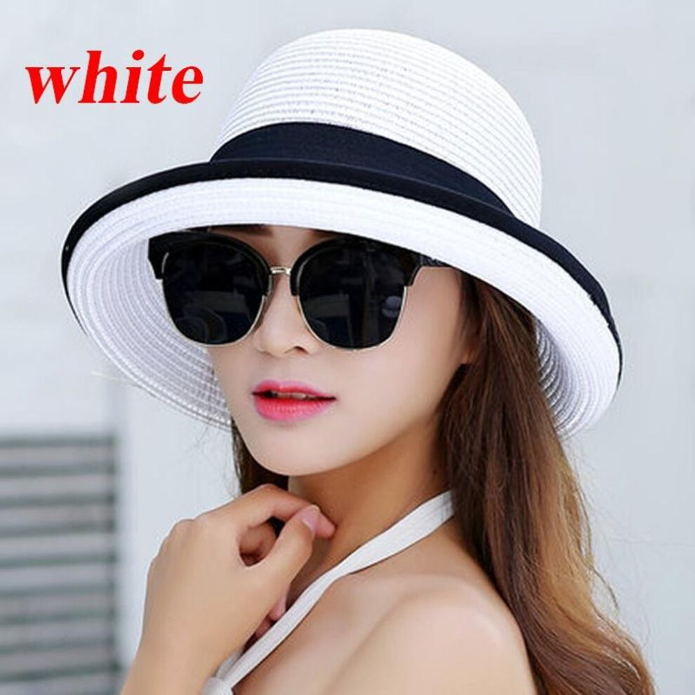 (White) Summer Straw Hat for Women All-match Sun Hat Foldable Beach Hat