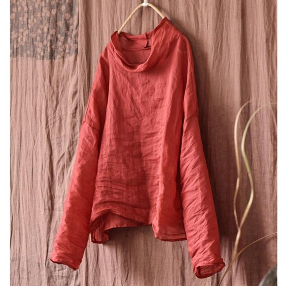 (red, One Size) Johnature Women Spring T-Shirts Solid Color Long Sleeve O-Neck Tees High Quality Loose Women Casual T-Shirts