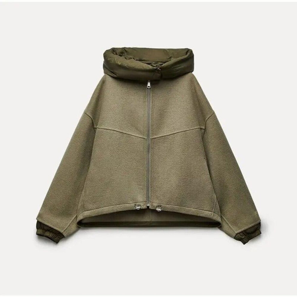 (as the picture, S) Casual Loose Women Hooded Jacket Solid Patchwork Zipper Long Sleeved Warm Coats Autumn Winter Lady Chic Street Outerwear Female Woolen Coat Streetwear