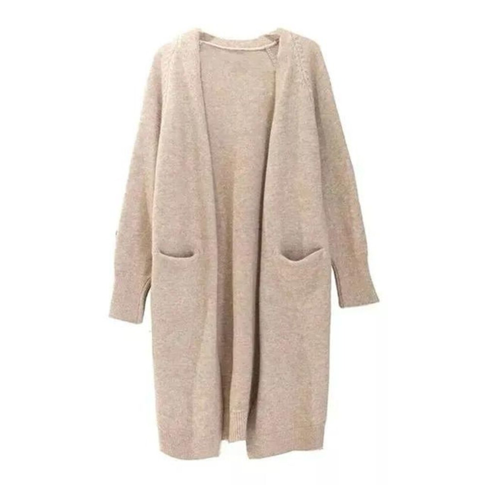 (khaki, One Size) Lazy V-neck Oversize Long Sweater Cardigans Jacket Coat New Women Sweater Korea Cardigan Jacket Coat Outwear TOP C-124
