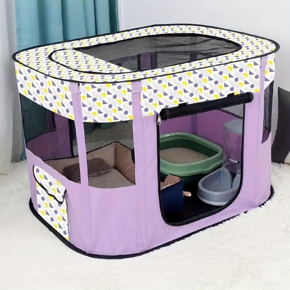 (purple, XXL) Foldable Cat Delivery Room Enclosure-Polyester Fiber Pet Tent for Cats with Carrying Bag-Spacious and Comfortable Cage Fence for Nursing and Playing