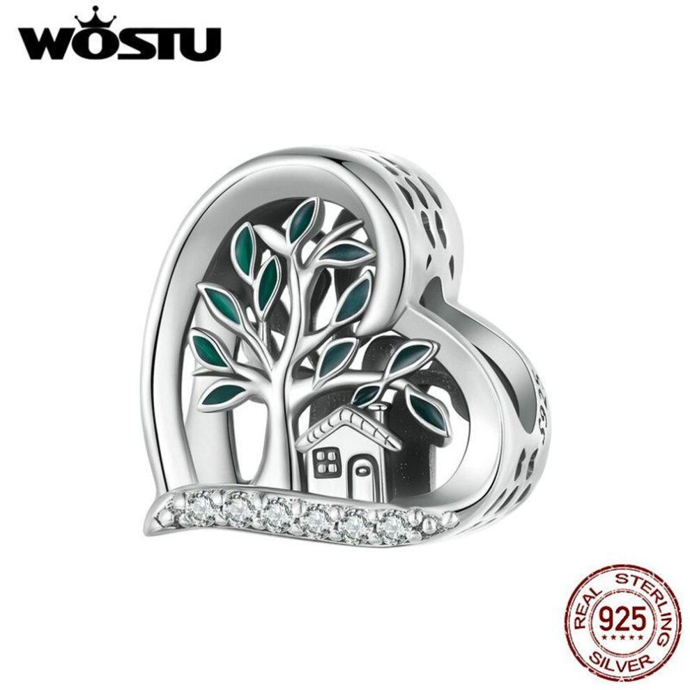 (925 silver) WOSTU 925 Sterling Silver Love Family Tree Charms Beads for Women Girls Bracelet & Bangle DIY Jewelry