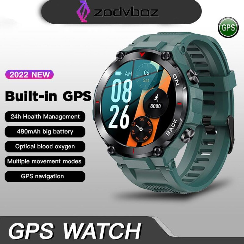 (Green, Silica gel) Zodvboz GPS Smart Watch Men 2022 New Outdoor Sports Watch Waterproof Fitness 24 Hours Heart Rate Blood Oxygen Monitoring Smart Watch