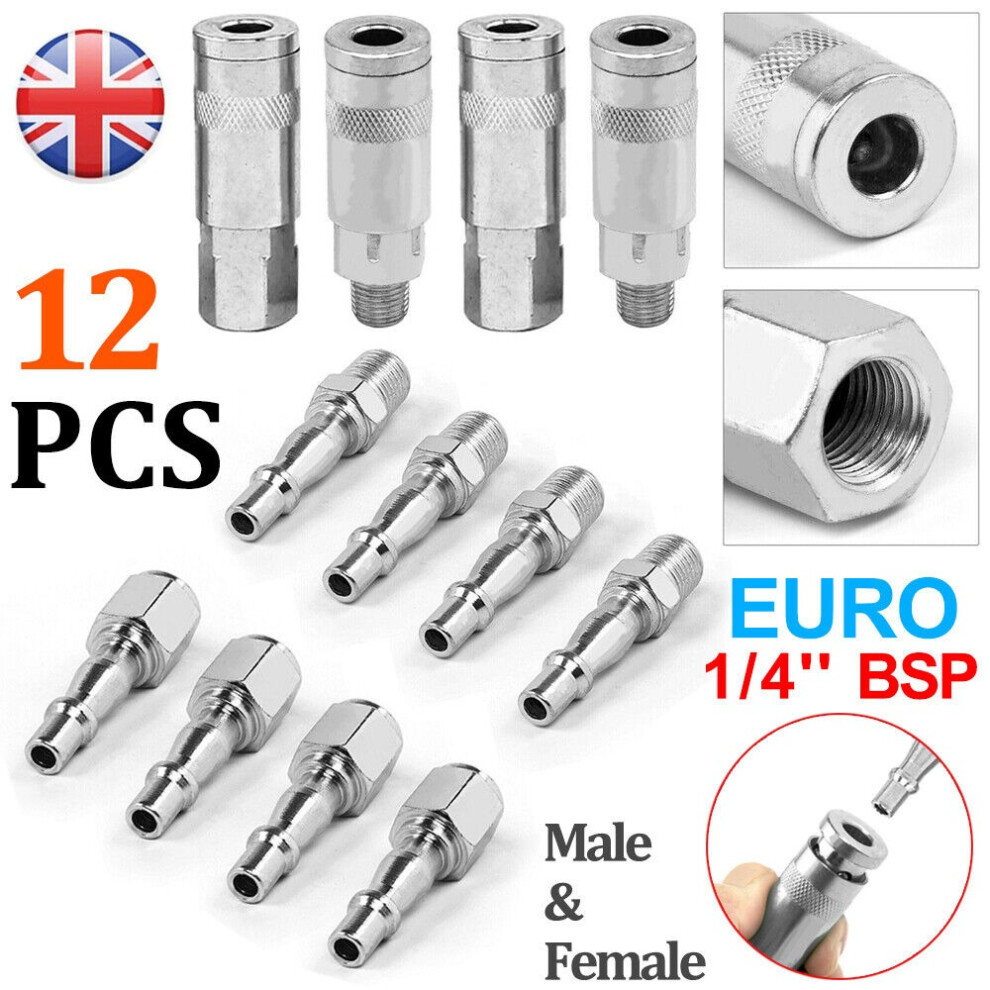 12Pcs Euro Air Line Hose Fitting Connector Quick Release 1/4'' Bsp Male Female 111234567266