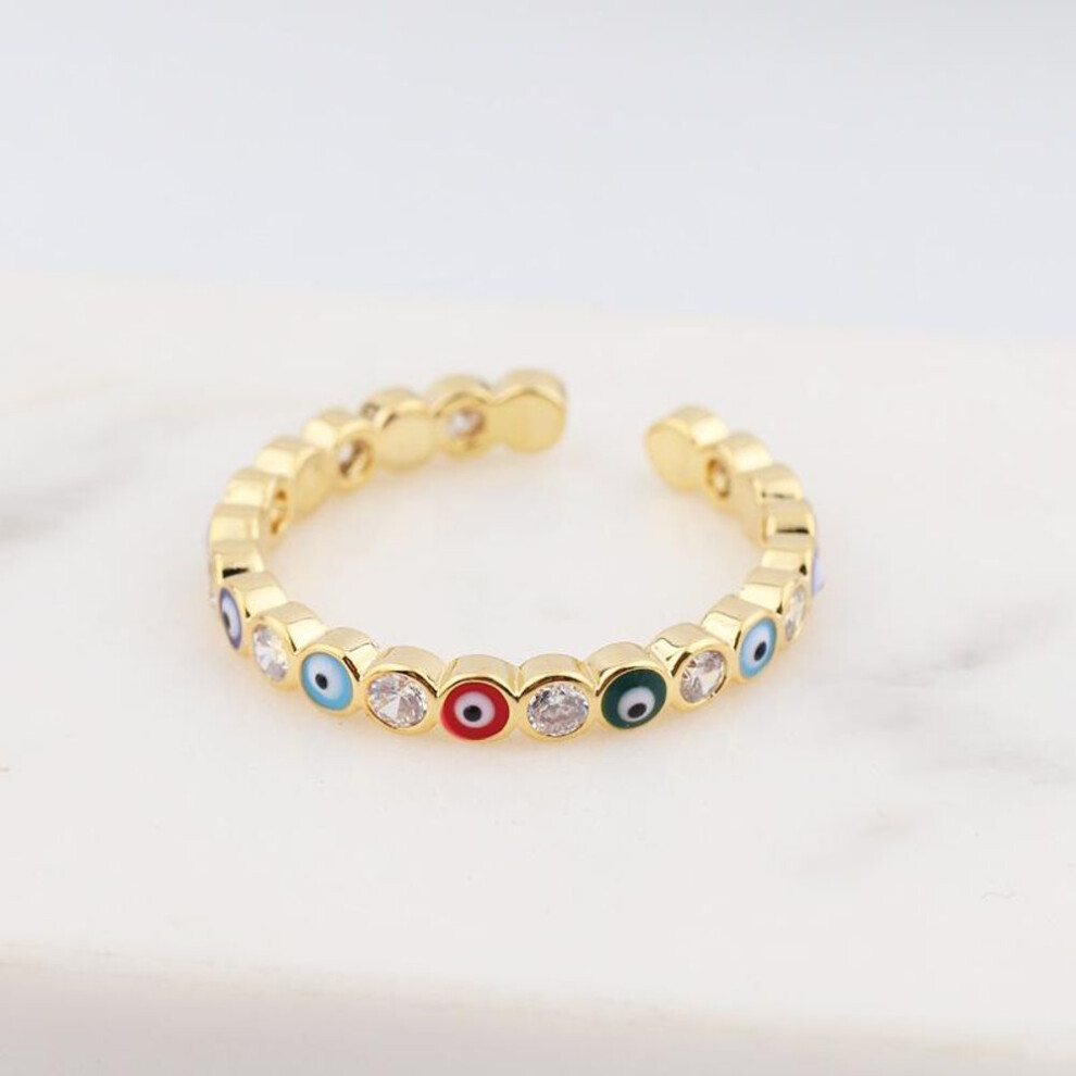 (A) New Bohemia Lucky Turkish Blue Evil Eye Rings Dripping Oil Open Adjustable Finger Rings for Women Jewelry Gift