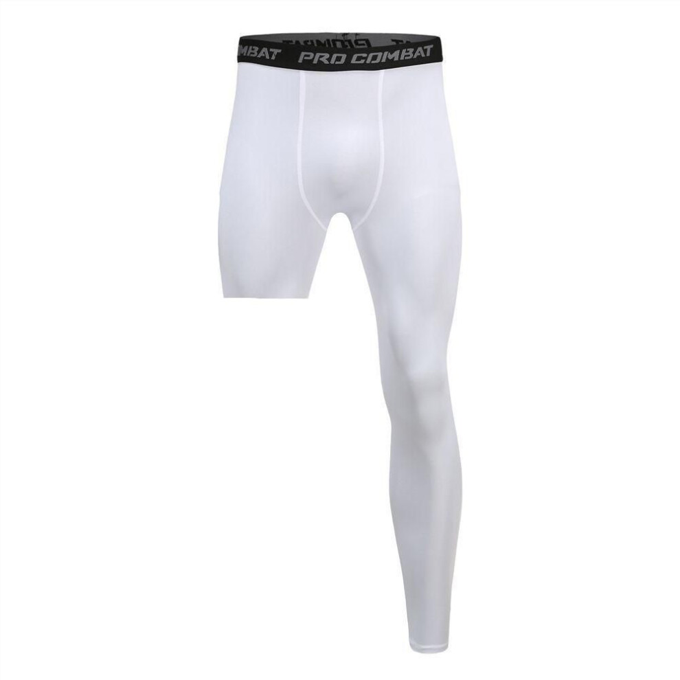 (white, M) Men Base Layer Exercise Trousers Compression Running Tight Sport Cropped One Leg Leggings Basketball Football Yoga Fitness Pants