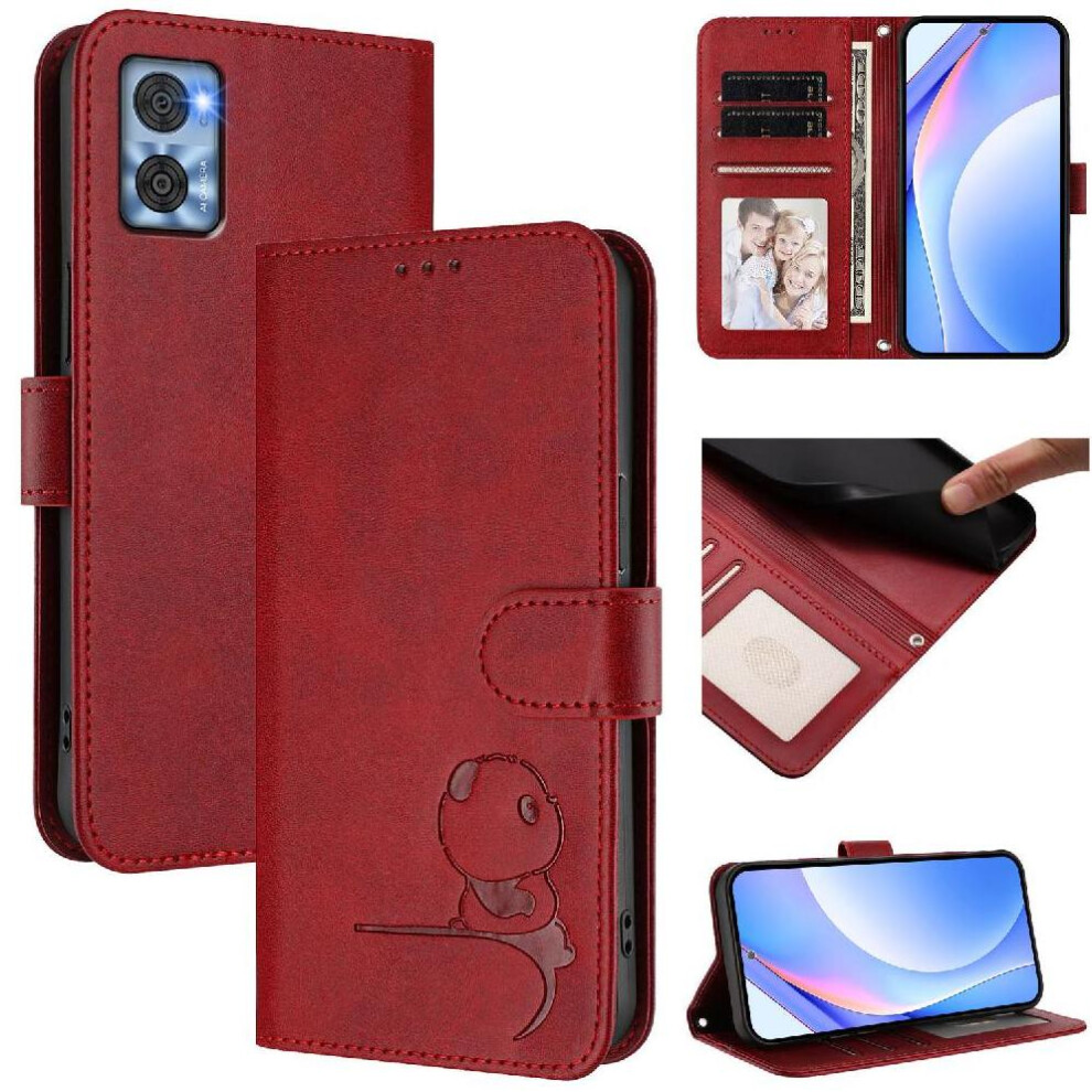 (Red) Phone Case For Motorola Moto E22 4G Pu Leather Rfid Blocking Flip Folio Magnetic Card Slots Holder Kickstand Red 764563563203