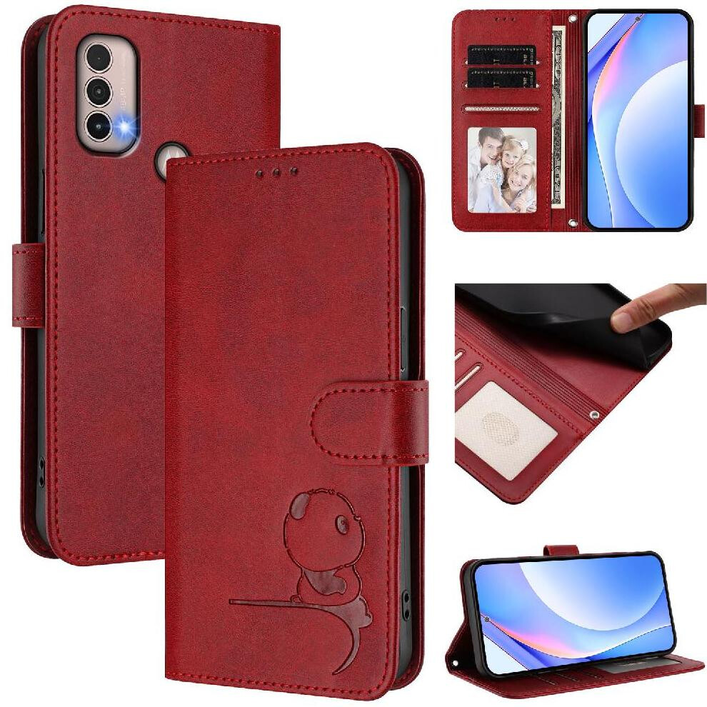 (Red) Phone Case For Motorola Moto E20 Rfid Blocking Pu Leather Magnetic Flip Folio Card Slots Holder Kickstand Red 764563563388