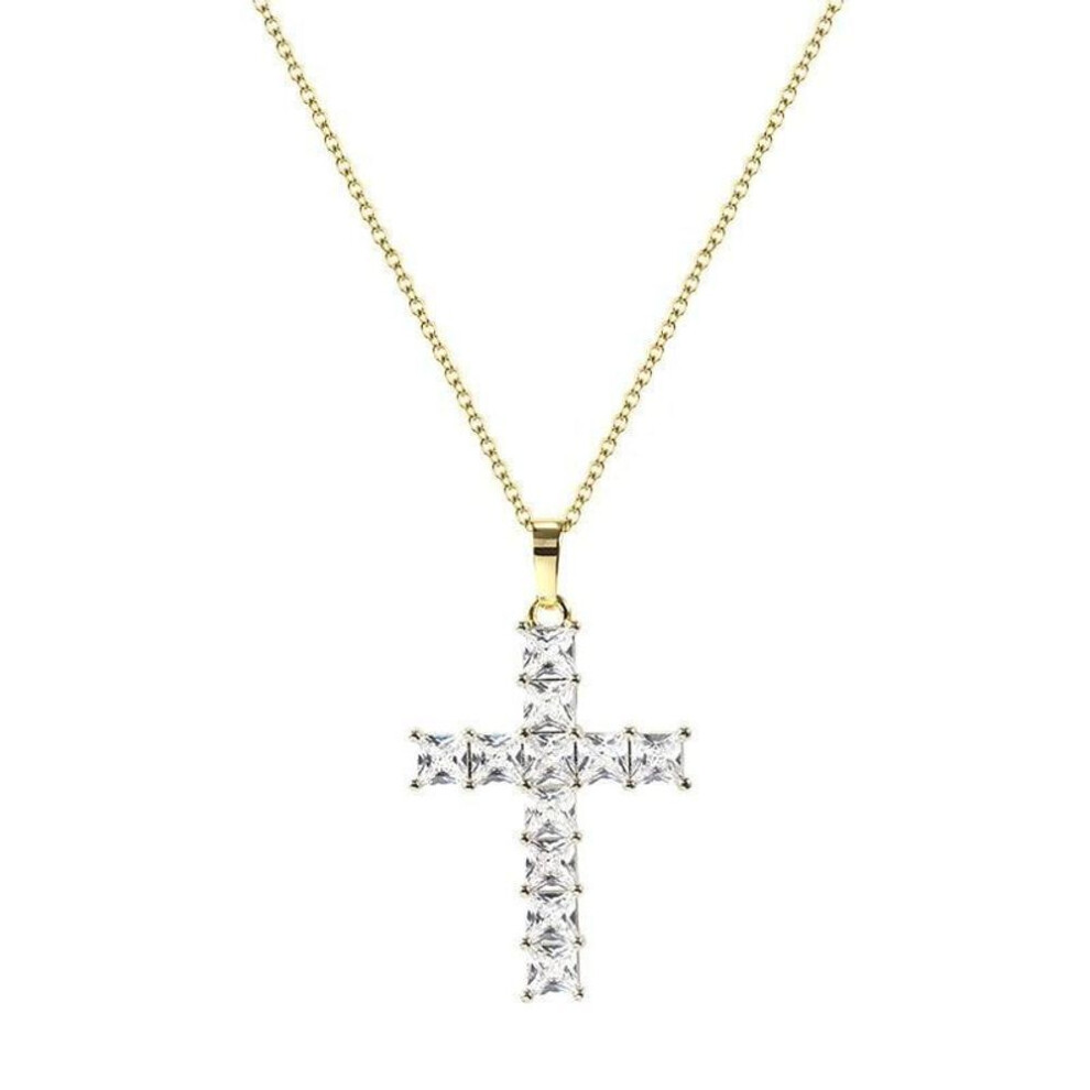 (Gold,Silver) Trendy Classic Unisex Cross Necklace Dropshipping Gold Multi Color Crystal Jesus Cross Pendant for Women Gifts