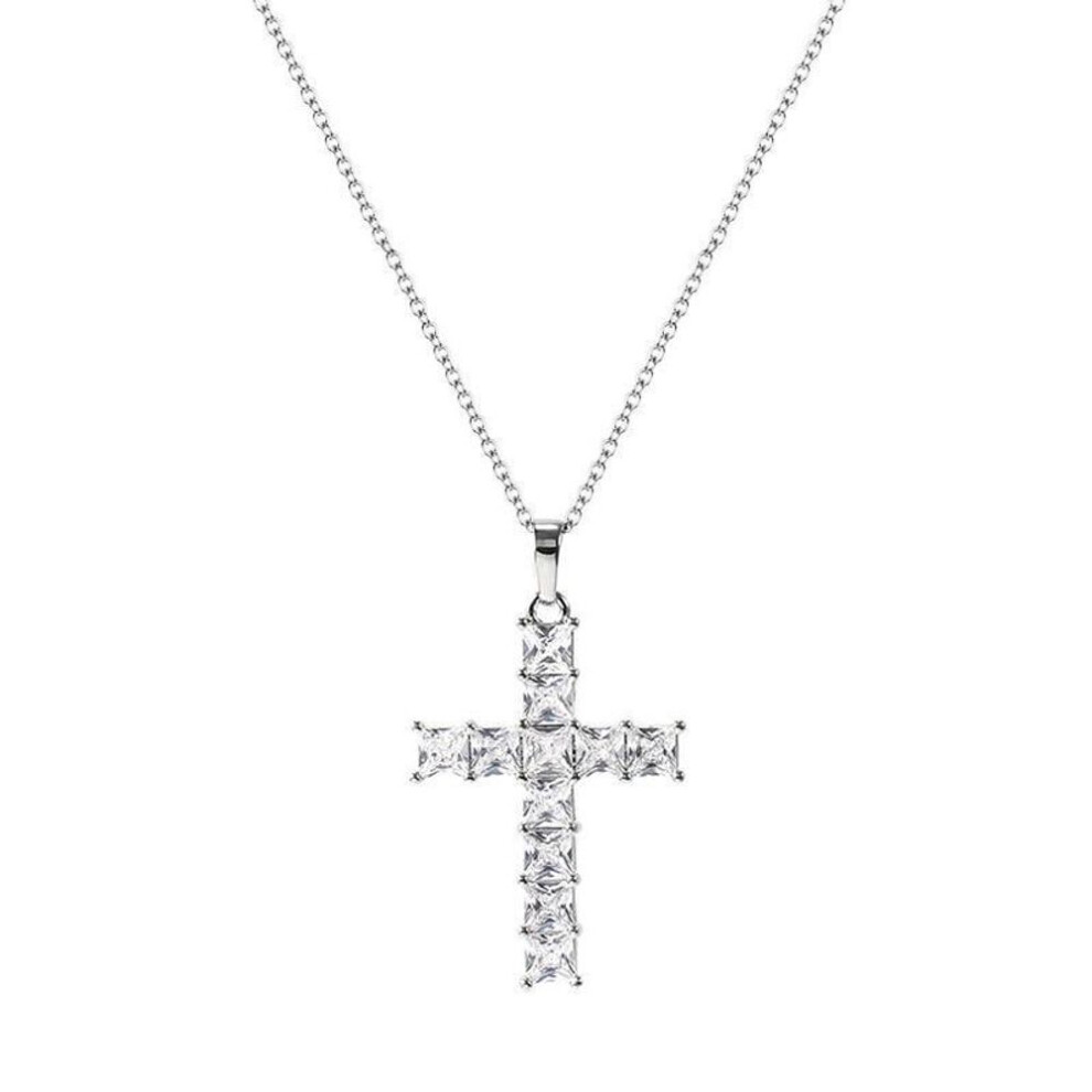 (Silver) Trendy Classic Unisex Cross Necklace Dropshipping Gold Multi Color Crystal Jesus Cross Pendant for Women Gifts